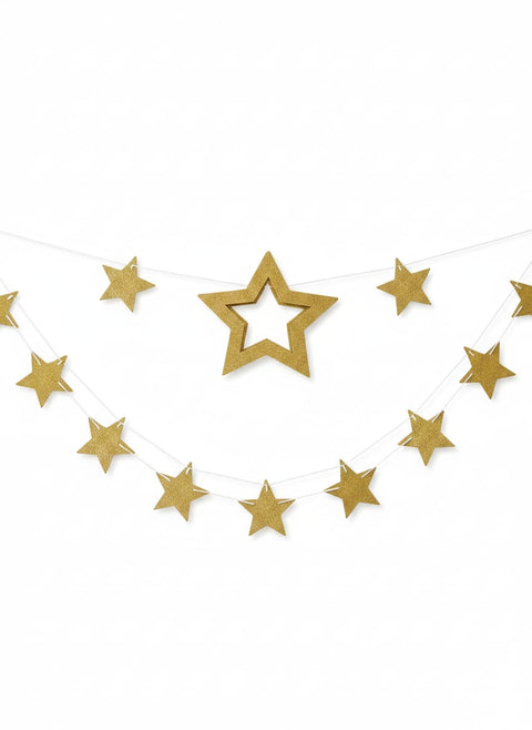 Gold Glitter Cutout Stars Bunting - 2 meters