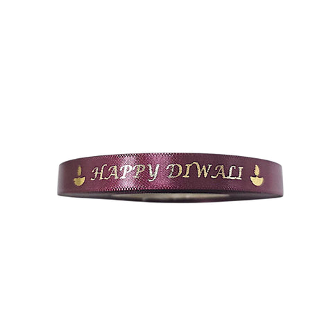 10mm Happy Diwali Ribbon - Burgundy with Metallic Gold Print