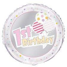 18" 1st Birthday Pink&Grey Foil Balloon