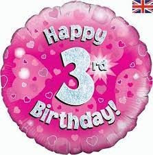 18" Pink Happy 3rd Birthday Balloon