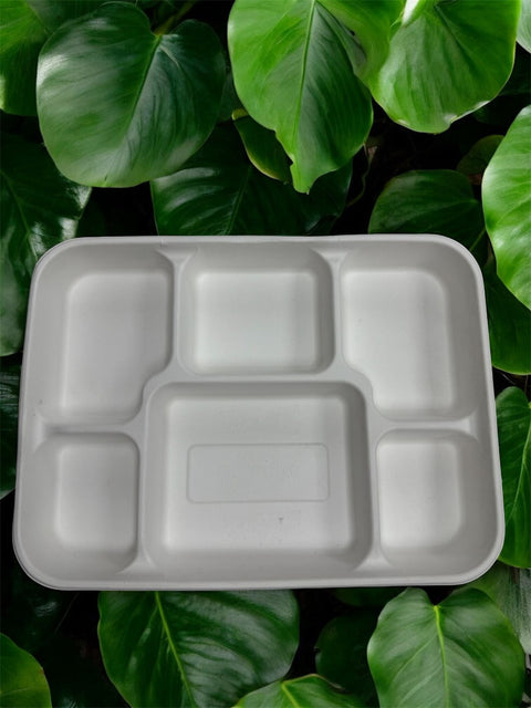 Bio Compostable 6 Comp Large Rectangular Bagasse Plates “Punjabi Thali” 1x25