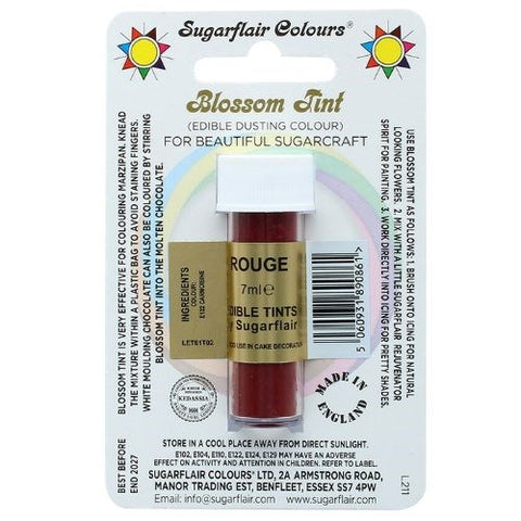 Sugarflair Blossom Tint Dusting Colour –Rougee 7ml, Edible Food-Grade Cake Decorating Powder, Highly Pigmented for Fondant, Gum Paste, Sugarcraft, Vegan & Gluten-Free, Perfect for Cakes, Cupcakes, and Desserts.