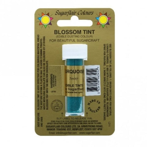 Sugarflair Blossom Tint Dusting Colour –  Turquoise 7ml, Edible Food-Grade Cake Decorating Powder, Highly Pigmented for Fondant, Gum Paste, Sugarcraft, Vegan & Gluten-Free, Perfect for Cakes, Cupcakes, and Desserts.