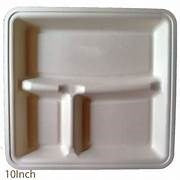 Bagasse 3 Compartment Square Plate - (10.25"/ 260mm) - 25