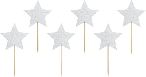 Unicorn - Silver Stars Cupcake Toppers (Pack of 6)